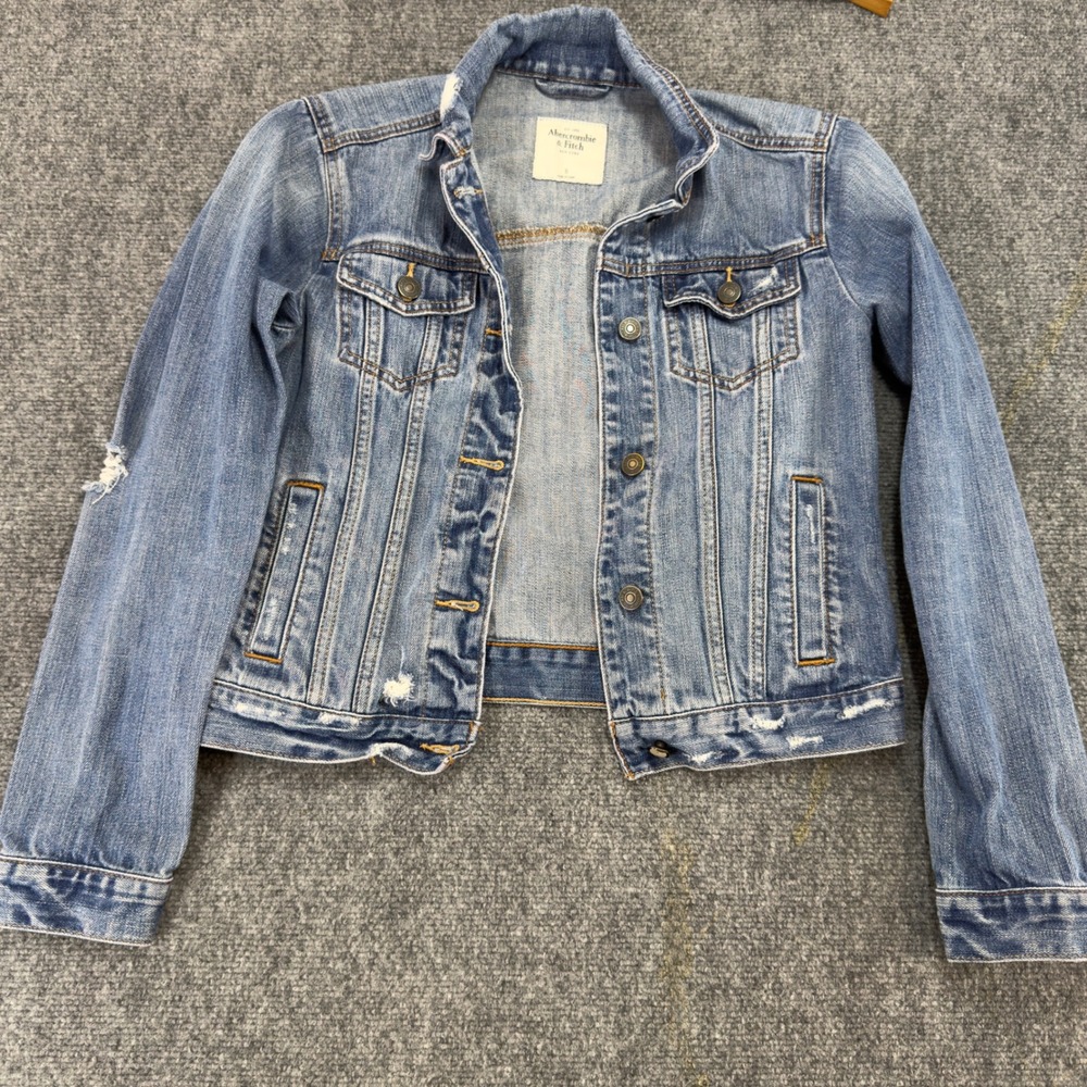Abercrombie & Fitch Distressed Denim Jacket Blue Size S